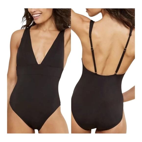 Andie NWT The Bali Flattering Neckline One Piece Swimsuit Black Small Tall - Picture 1 of 15